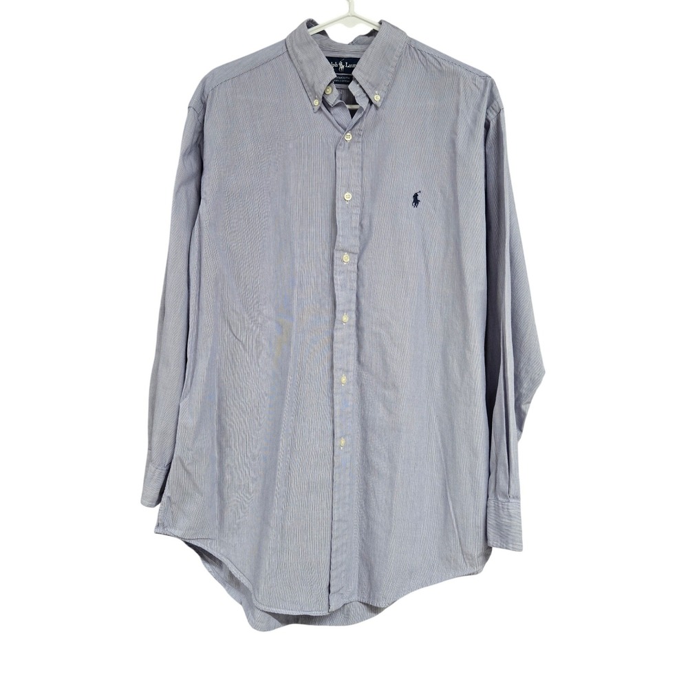 Ralph Lauren Yarmouth Button Down Shirt Blue White Striped Mens Size 15.5 32/33
